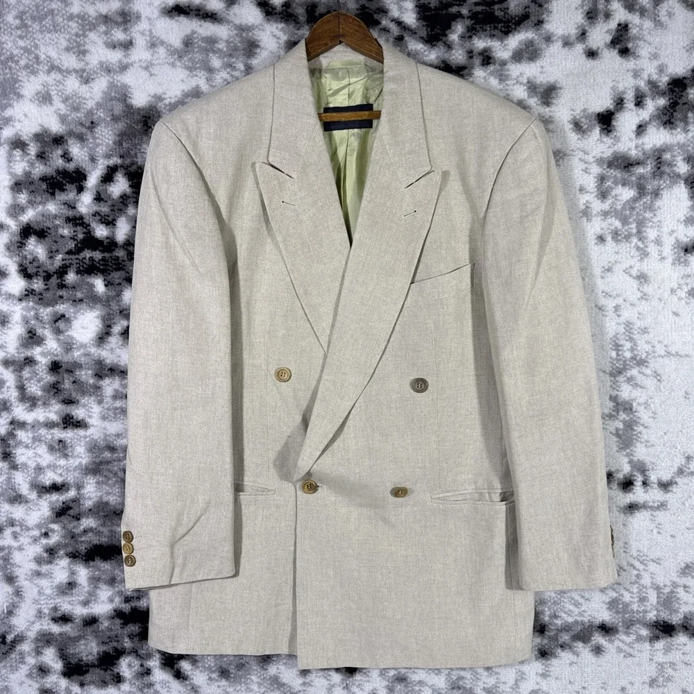 Hugo Boss Jacket Mens Size 42 Chest 100% Solbiati Linen Sand Double Breasted